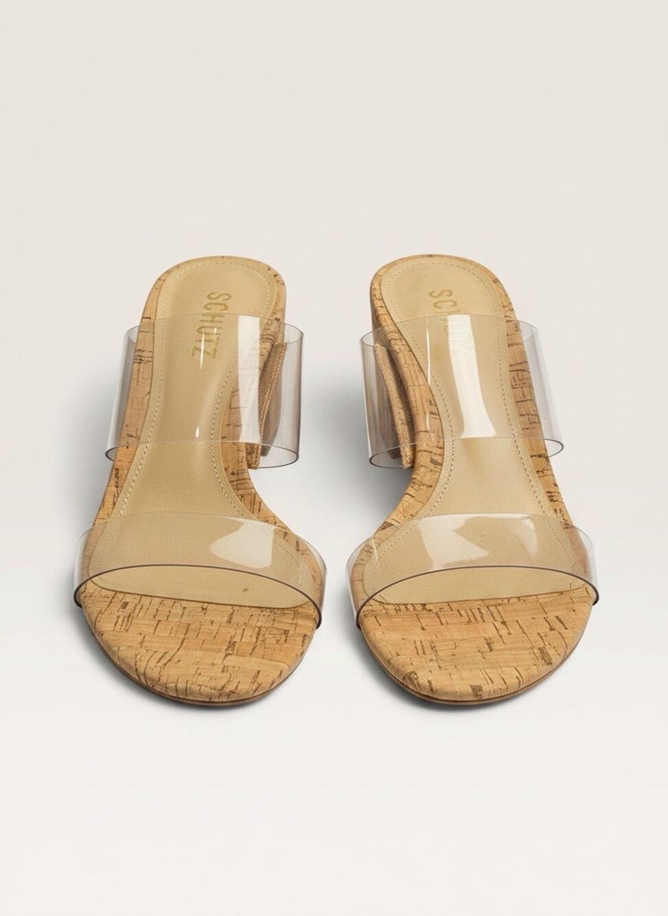 Schutz Victorie Mid-Heel Slide Clear Sandals Size 8.5 NWOB